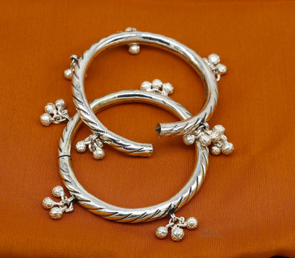 925 sterling silver handmade amazing jingling bells traditional indian kada bangle bracelet jewelry, stylish brides ethnic jewelry  ba138 - TRIBAL ORNAMENTS