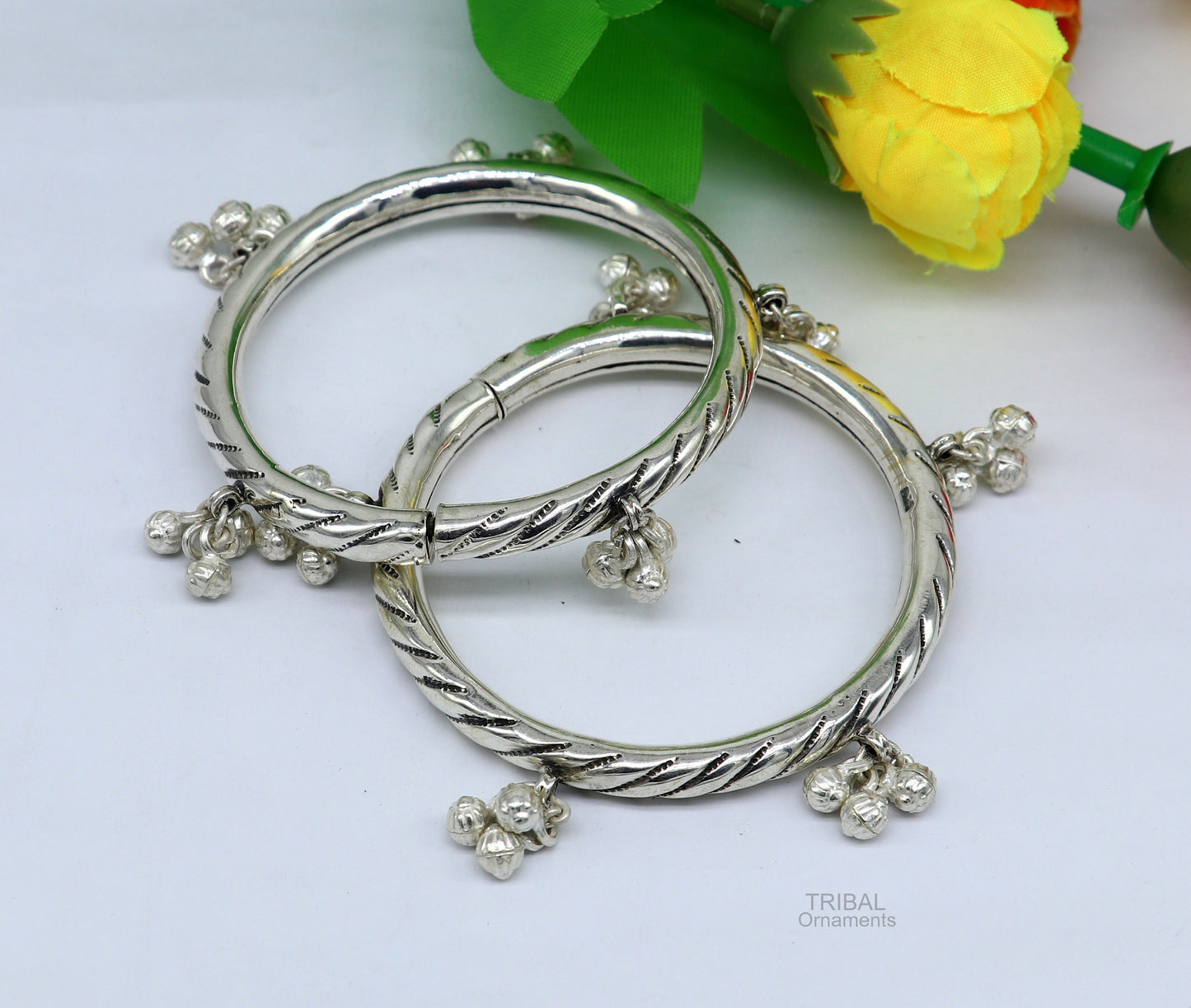 925 sterling silver handmade amazing jingling bells traditional indian kada bangle bracelet jewelry, stylish brides ethnic jewelry  ba138 - TRIBAL ORNAMENTS