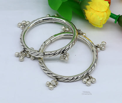 925 sterling silver handmade amazing jingling bells traditional indian kada bangle bracelet jewelry, stylish brides ethnic jewelry  ba138 - TRIBAL ORNAMENTS