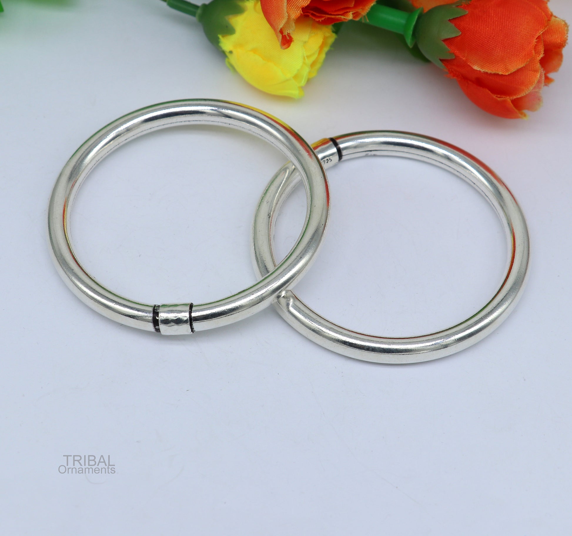 925 sterling silver plain shiny bright bangle bracelet kada, excellent personalized gifting stylish fancy bangle men's or girls ba136 - TRIBAL ORNAMENTS