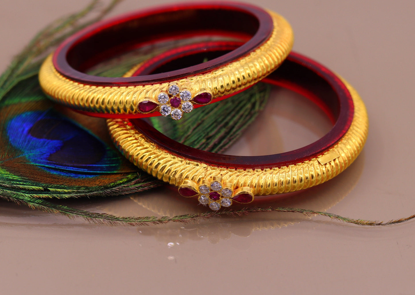 Authentic 22KT yellow gold handmade vintage tribal bangle bracelet from Rajasthan, traditional Indian jewelry with intricate design.
