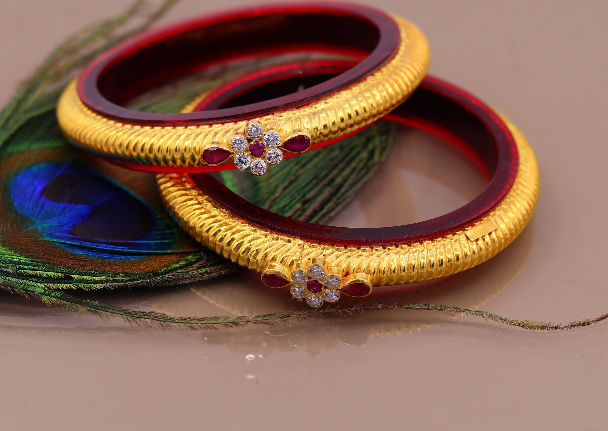 Authentic 22KT yellow gold handmade vintage tribal bangle bracelet from Rajasthan, traditional Indian jewelry with intricate design.