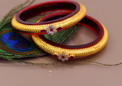 Authentic 22KT yellow gold handmade vintage tribal bangle bracelet from Rajasthan, traditional Indian jewelry with intricate design.