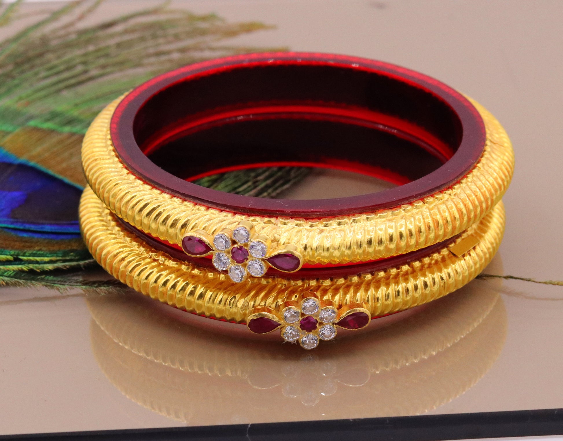 Authentic 22KT yellow gold handmade vintage tribal bangle bracelet from Rajasthan, showcasing traditional Indian tribal jewelry design.