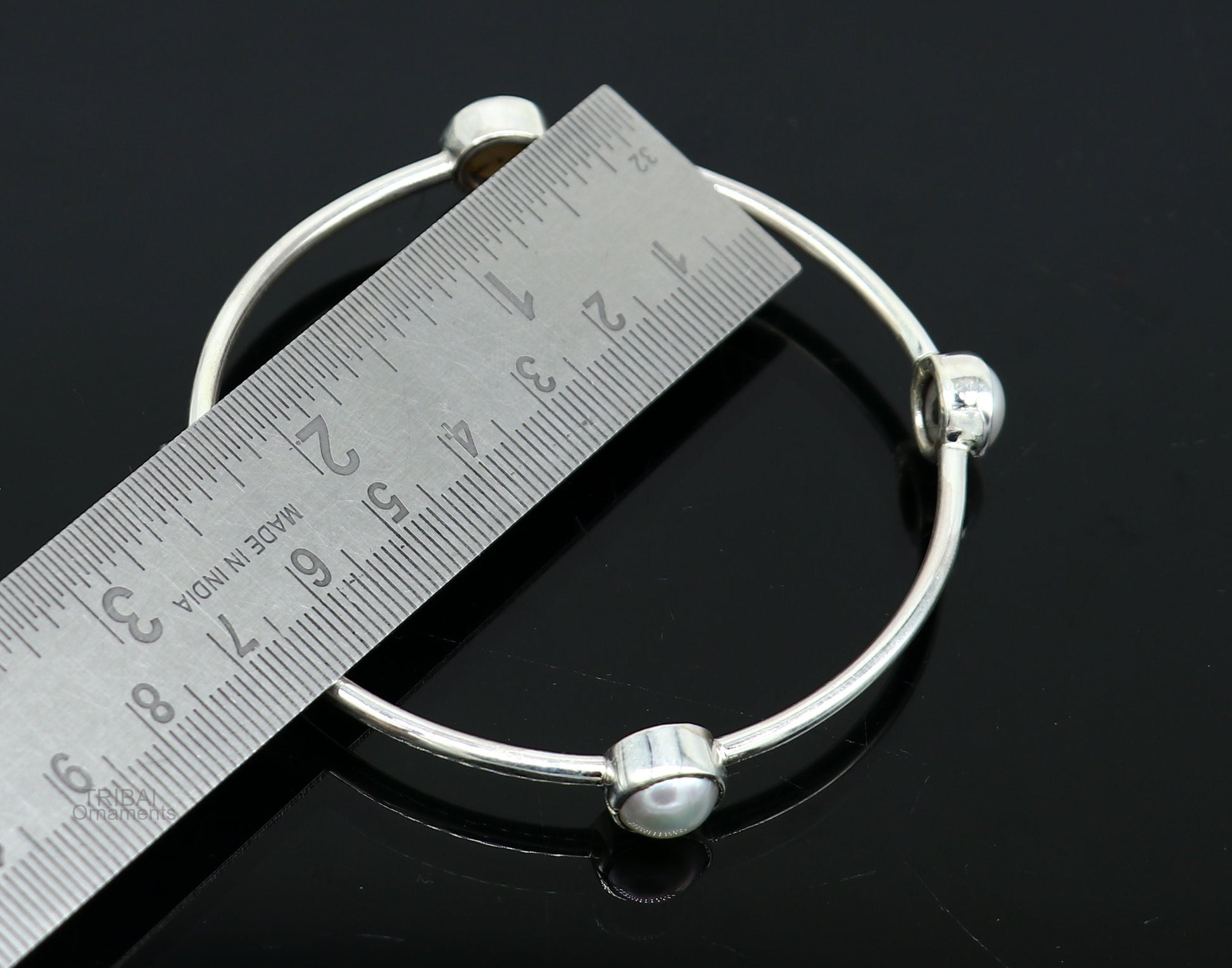 925 sterling silver plain bangle bracelet with gorgeous natural pearl stone floral design bangles, best brides or girl's jewelry ba128 - TRIBAL ORNAMENTS