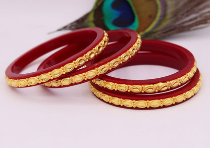 Vintage antique-style 22kt yellow gold Tussi pattern bangle bracelet pair, traditional Indian wedding jewelry by Tribal Ornaments