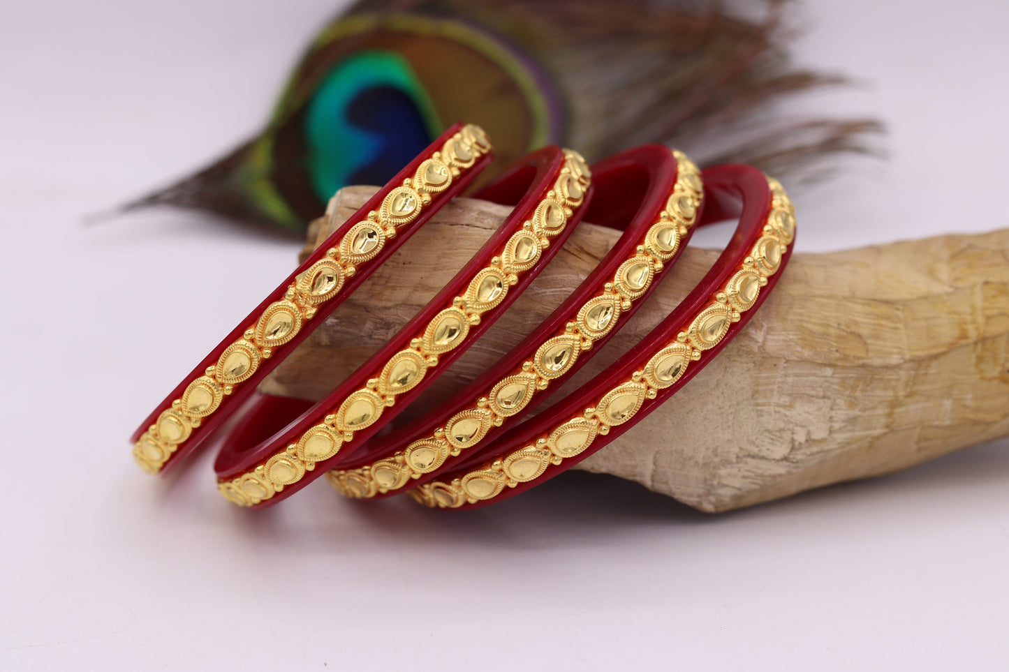 Vintage antique style 22kt yellow gold Tussi pattern bangle bracelet pair, traditional Indian wedding jewelry by TRIBAL ORNAMENTS