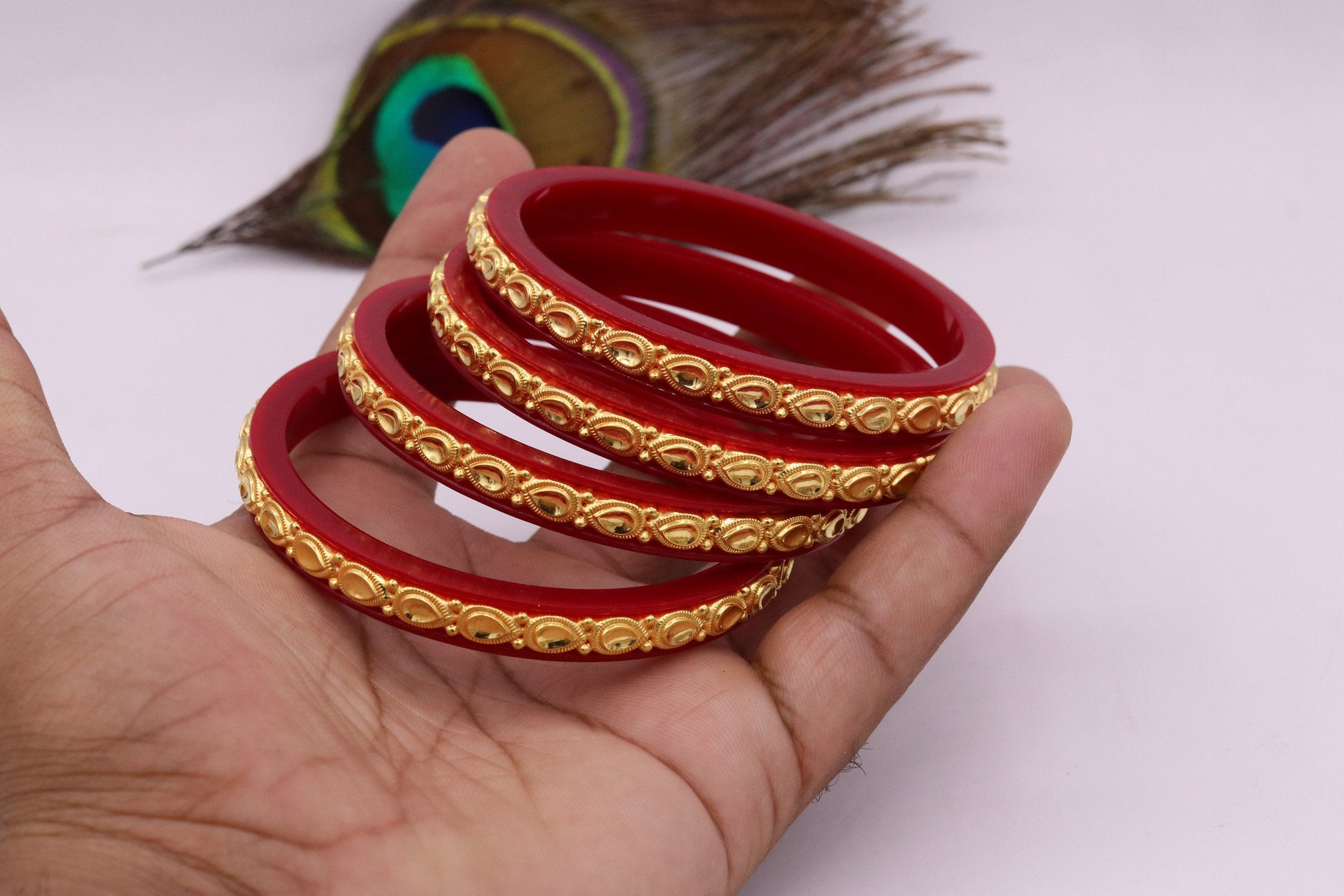 Vintage antique-style 22kt yellow gold Tussi pattern bangle bracelet pair, traditional Indian wedding jewelry by TRIBAL ORNAMENTS