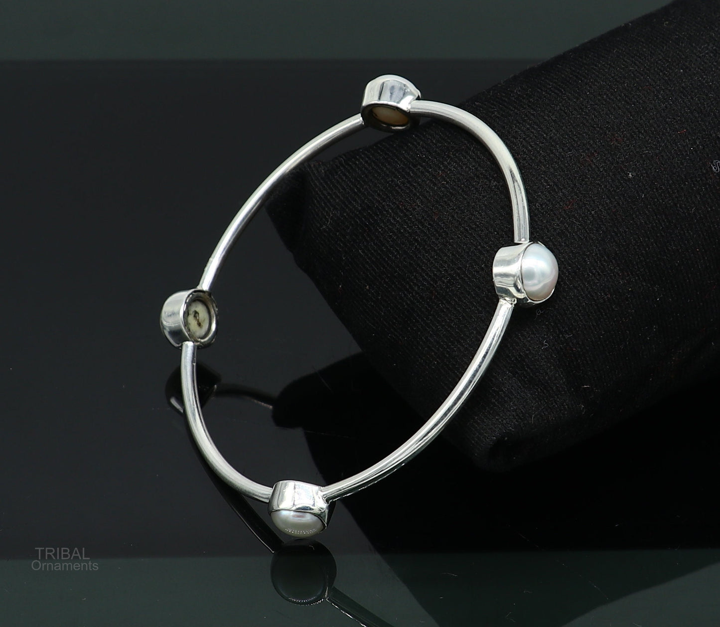 925 sterling silver handmade bangle kada, gorgeous fresh water pearl cultural stylish bangle kada excellent customized tribal jewelry nba366 - TRIBAL ORNAMENTS