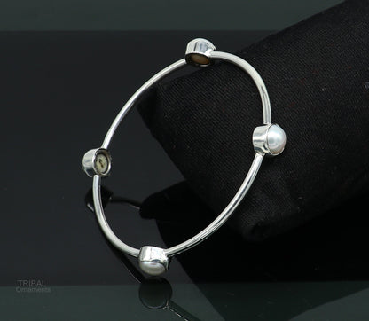Sterling silver bangle with fresh water pearls, handmade tribal jewelry by TRIBAL ORNAMENTS, stylish and customized tribal kada.