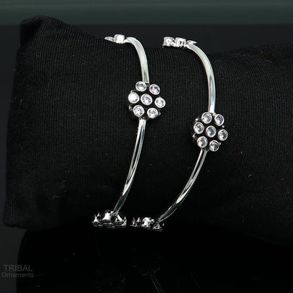 925 sterling silver bangles bracelet with cubic zircon stone, elegant jewelry for brides or girls, by TRIBAL ORNAMENTS.