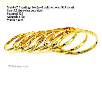 Sterling silver Punjabi Sikh Kada bangle with gold polish, handmade Rajputi design, solid silver, traditional Indian jewelry.