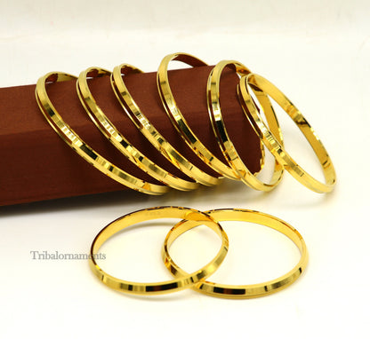 Sterling silver Punjabi Sikh Kada bangle with gold polish, handmade Rajputi style, solid silver, traditional Indian jewelry.