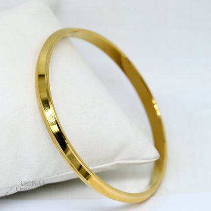 Sterling silver Punjabi Sikh Kada bangle with gold polish, handmade Rajputi royal design, solid silver jewelry from Tribal Ornaments.