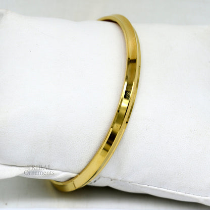 Sterling silver Punjabi Sikh Kada bangle with gold polish, handmade Rajputi style, solid silver, traditional tribal ornament.