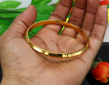 Sterling silver Punjabi Sikh Kada bangle with gold polish, handmade Rajputi style, solid silver, traditional tribal ornament jewelry