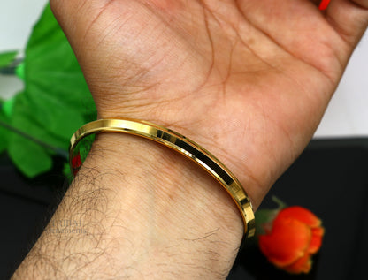 Sterling silver Punjabi Sikh Kada bangle with gold polish, handmade Rajputi design, solid silver, traditional Indian jewelry.