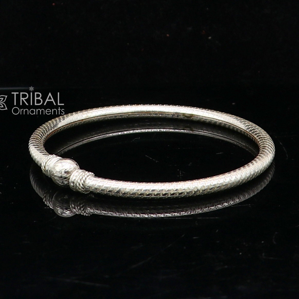 925 sterling silver handmade fabulous plain shine design bangle bracelet kada jewelry, tribal ethnic cultural single ball kada bangle nba417 - TRIBAL ORNAMENTS