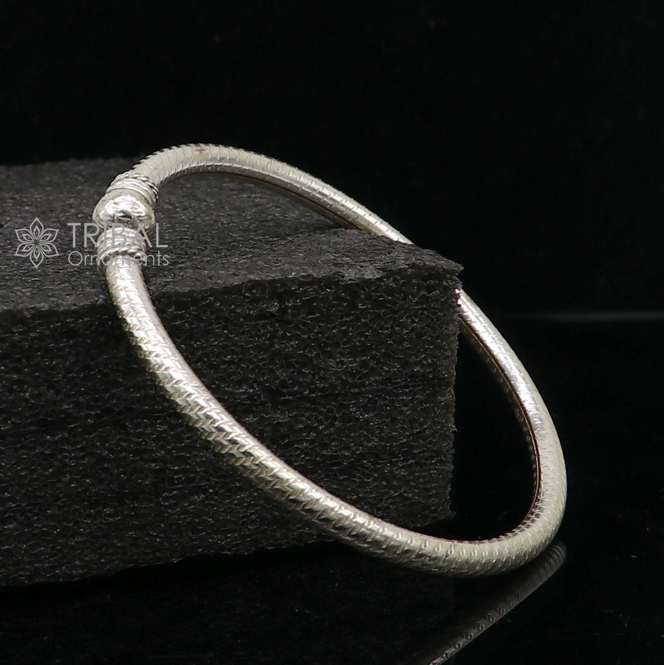 925 sterling silver handmade fabulous plain shine design bangle bracelet kada jewelry, tribal ethnic cultural single ball kada bangle nba417 - TRIBAL ORNAMENTS