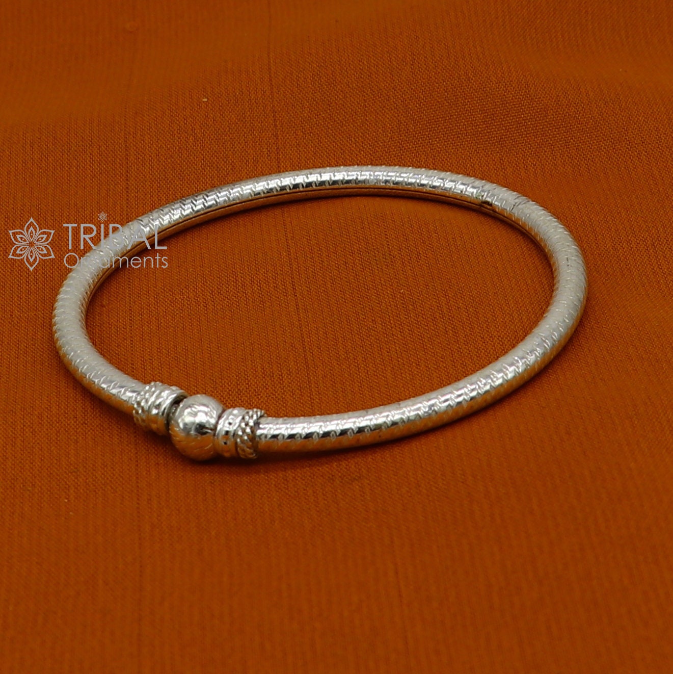 925 sterling silver handmade fabulous plain shine design bangle bracelet kada jewelry, tribal ethnic cultural single ball kada bangle nba417 - TRIBAL ORNAMENTS