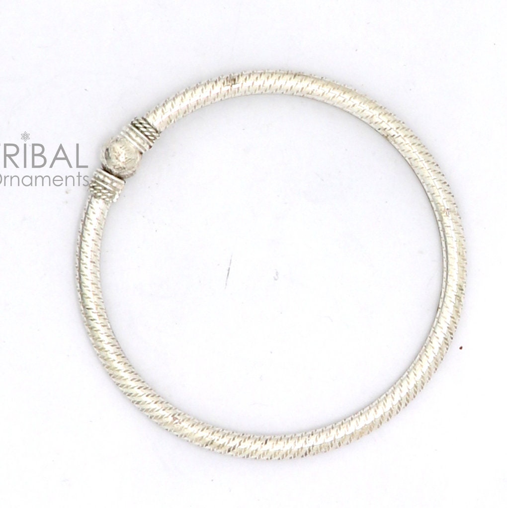 925 sterling silver handmade fabulous plain shine design bangle bracelet kada jewelry, tribal ethnic cultural single ball kada bangle nba417 - TRIBAL ORNAMENTS