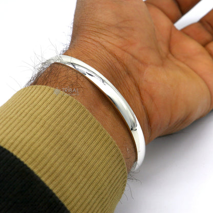 D shape half-round sterling silver Punjabi Sikha bracelet Kada, handmade tribal jewelry for men and girls, all sizes available