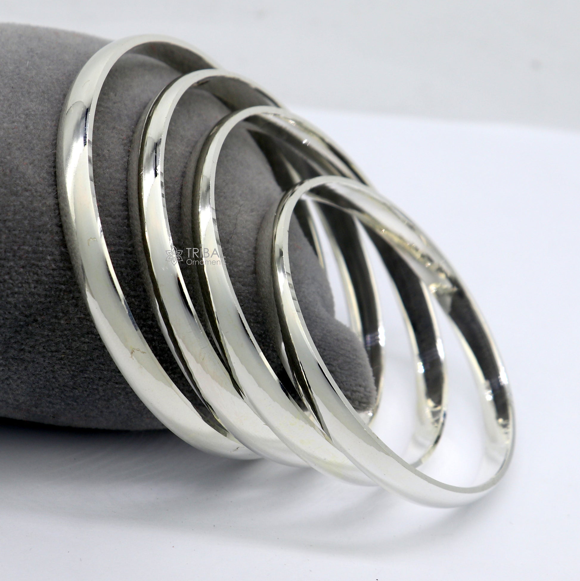 D shape half-round sterling silver Punjabi Sikha bracelet kada by TRIBAL ORNAMENTS, handmade, all sizes, unisex daily jewelry.