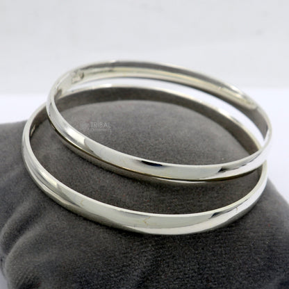 D shape half-round 925 sterling silver Punjabi Sikha bracelet kada by Tribal Ornaments, all-sized men's or girls' handcrafted jewelry