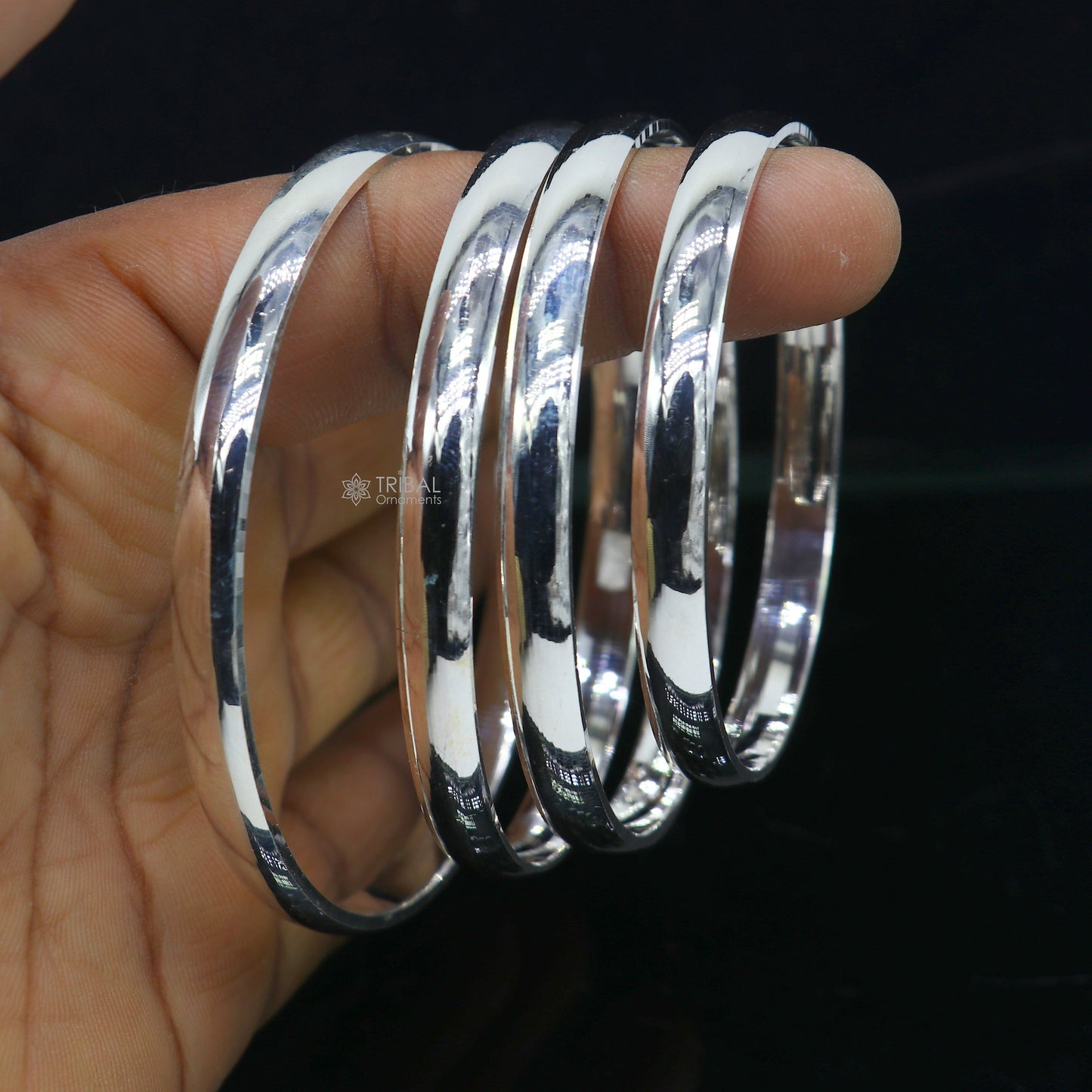 Sterling silver D shape half-round Punjabi Sikha bracelet kada by TRIBAL ORNAMENTS, all sizes, handmade daily wear jewelry.