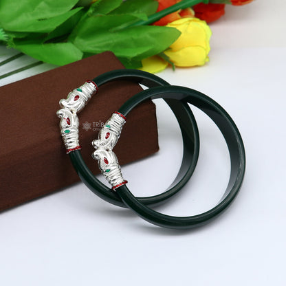 925 sterling silver Gajmukhi elephant face bangle bracelet in various sizes, featuring tribal-inspired design and cultural Rajputi jewelry style