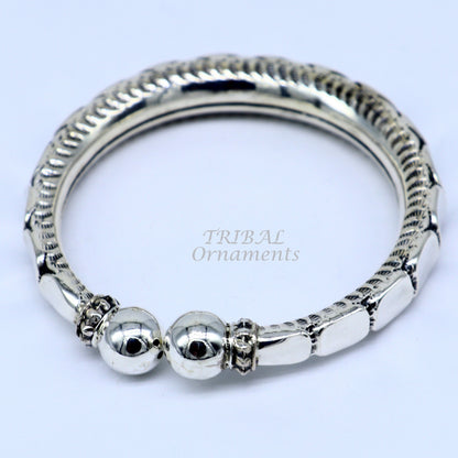 Sterling silver handmade bangle bracelet with vintage antique design, unisex jewelry by Tribal Ornaments, customized stylish kada.