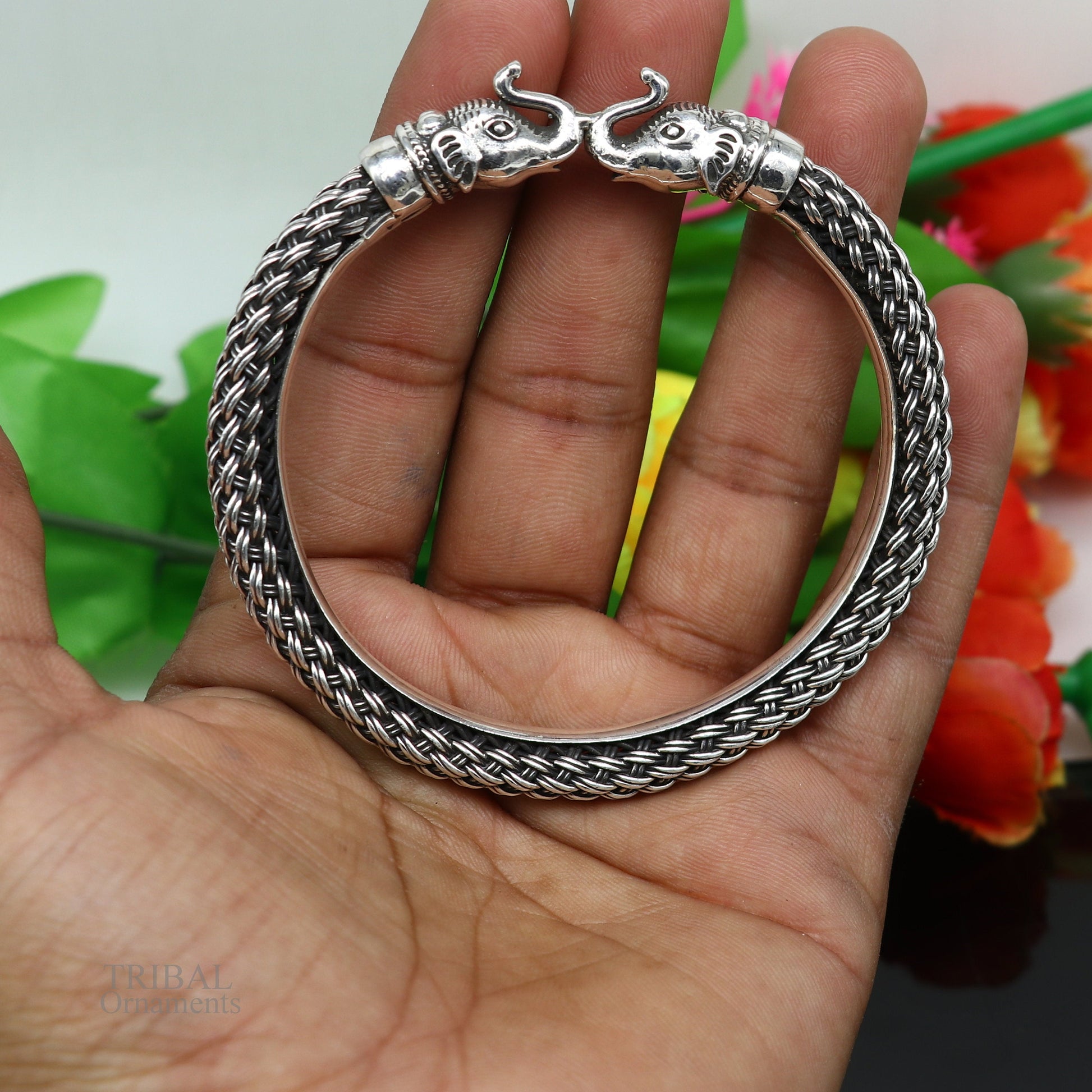 All size 925 sterling silver handmade vintage design stylish elephant face bangle bracelet kada,amazing jewelry from india nsk434 - TRIBAL ORNAMENTS