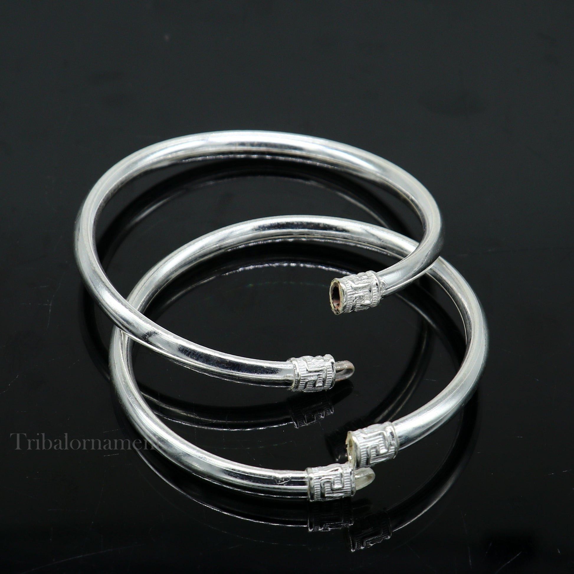 Sterling silver half round handmade amazing design bangle bracelet kangan chudi, excellent design bangle kada gift tribal jewelry  nba203 - TRIBAL ORNAMENTS