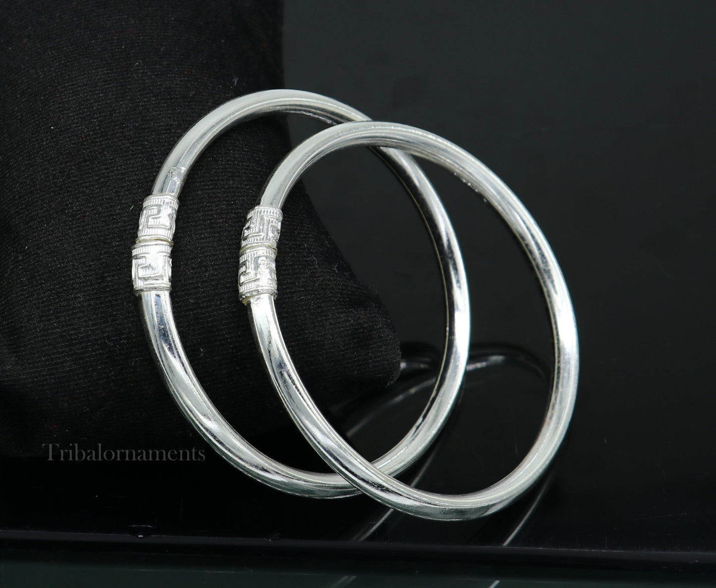 Sterling silver half round handmade amazing design bangle bracelet kangan chudi, excellent design bangle kada gift tribal jewelry  nba203 - TRIBAL ORNAMENTS