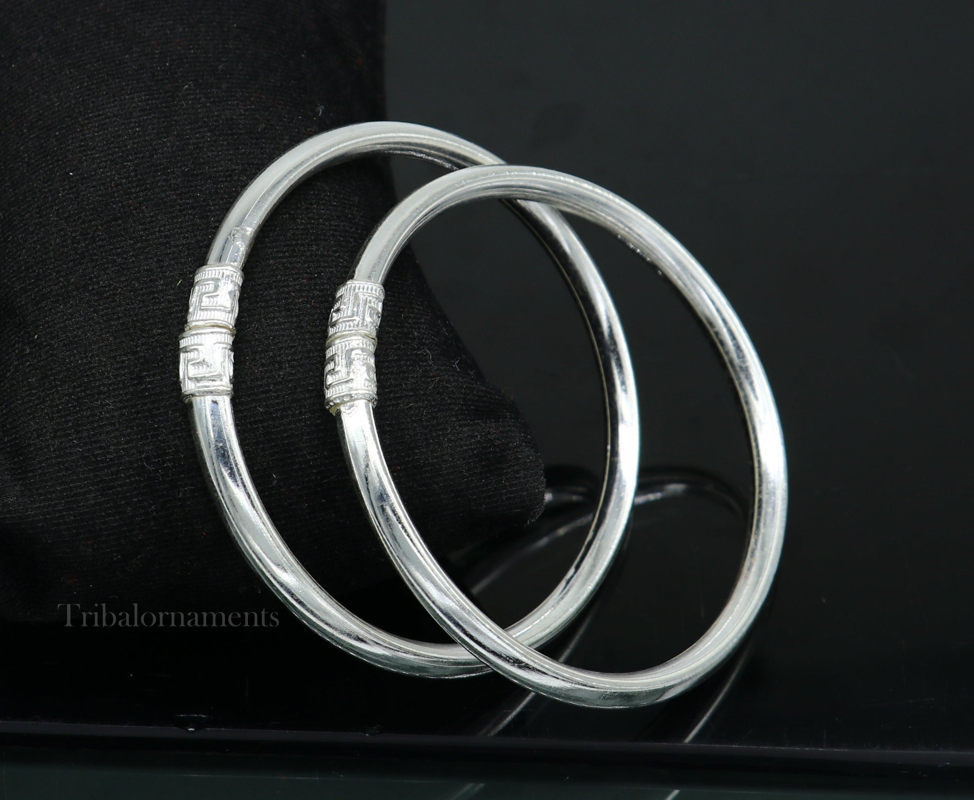 Sterling silver half round handmade amazing design bangle bracelet kangan chudi, excellent design bangle kada gift tribal jewelry  nba203 - TRIBAL ORNAMENTS