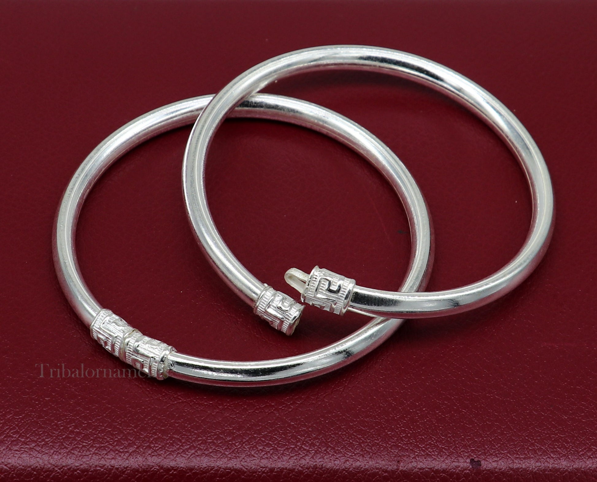 Sterling silver half round handmade amazing design bangle bracelet kangan chudi, excellent design bangle kada gift tribal jewelry  nba203 - TRIBAL ORNAMENTS