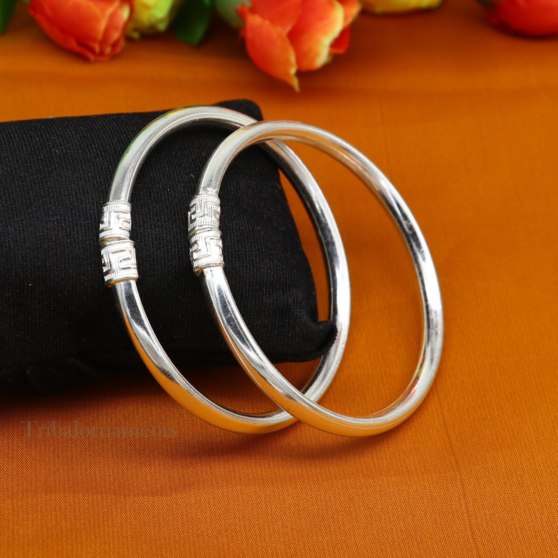 Sterling silver half round handmade amazing design bangle bracelet kangan chudi, excellent design bangle kada gift tribal jewelry  nba203 - TRIBAL ORNAMENTS