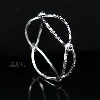 925 sterling silver bangle bracelet with intricate tribal design, customized belly dance jewelry by TRIBAL ORNAMENTS.