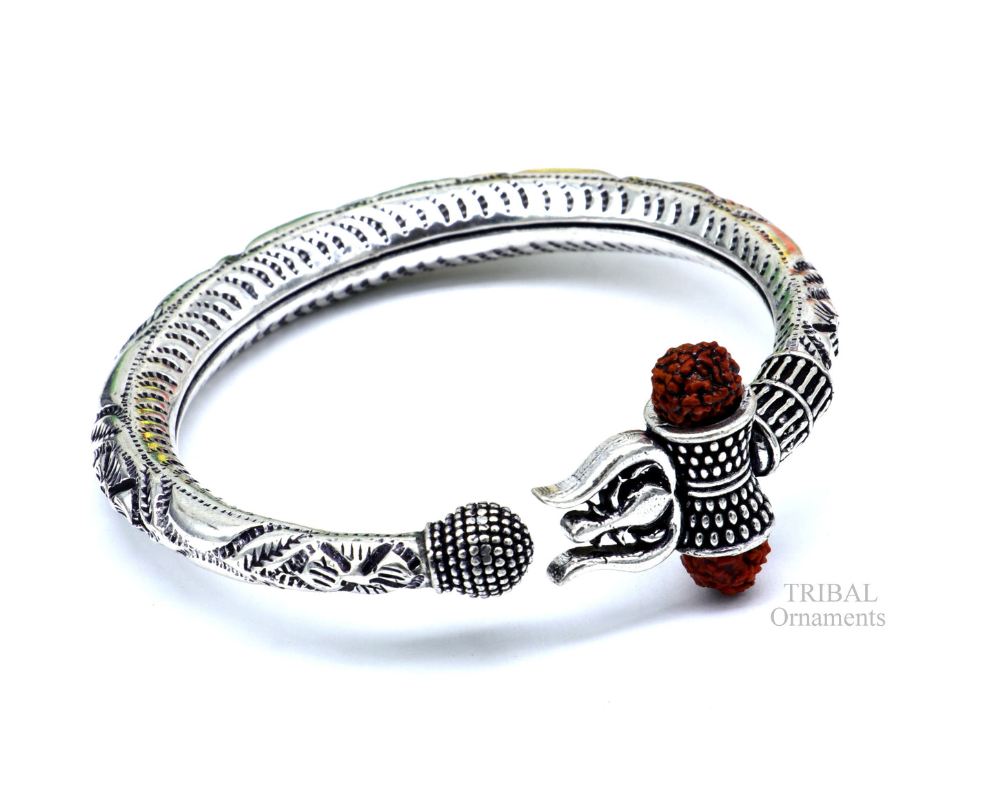 925 sterling silver handmade lord shiva Babubali kada bangle bracelet, best Shiva trident Trishul kada, men's gifting jewelry RNSK471 - TRIBAL ORNAMENTS