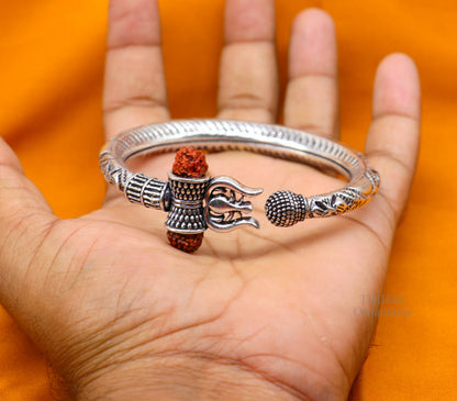 925 sterling silver handmade lord shiva Babubali kada bangle bracelet, best Shiva trident Trishul kada, men's gifting jewelry RNSK471 - TRIBAL ORNAMENTS