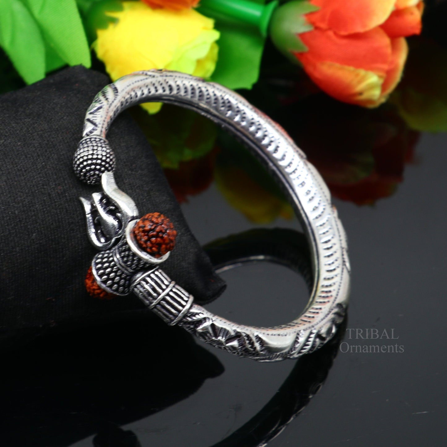 925 sterling silver handmade lord shiva Babubali kada bangle bracelet, best Shiva trident Trishul kada, men's gifting jewelry RNSK471 - TRIBAL ORNAMENTS