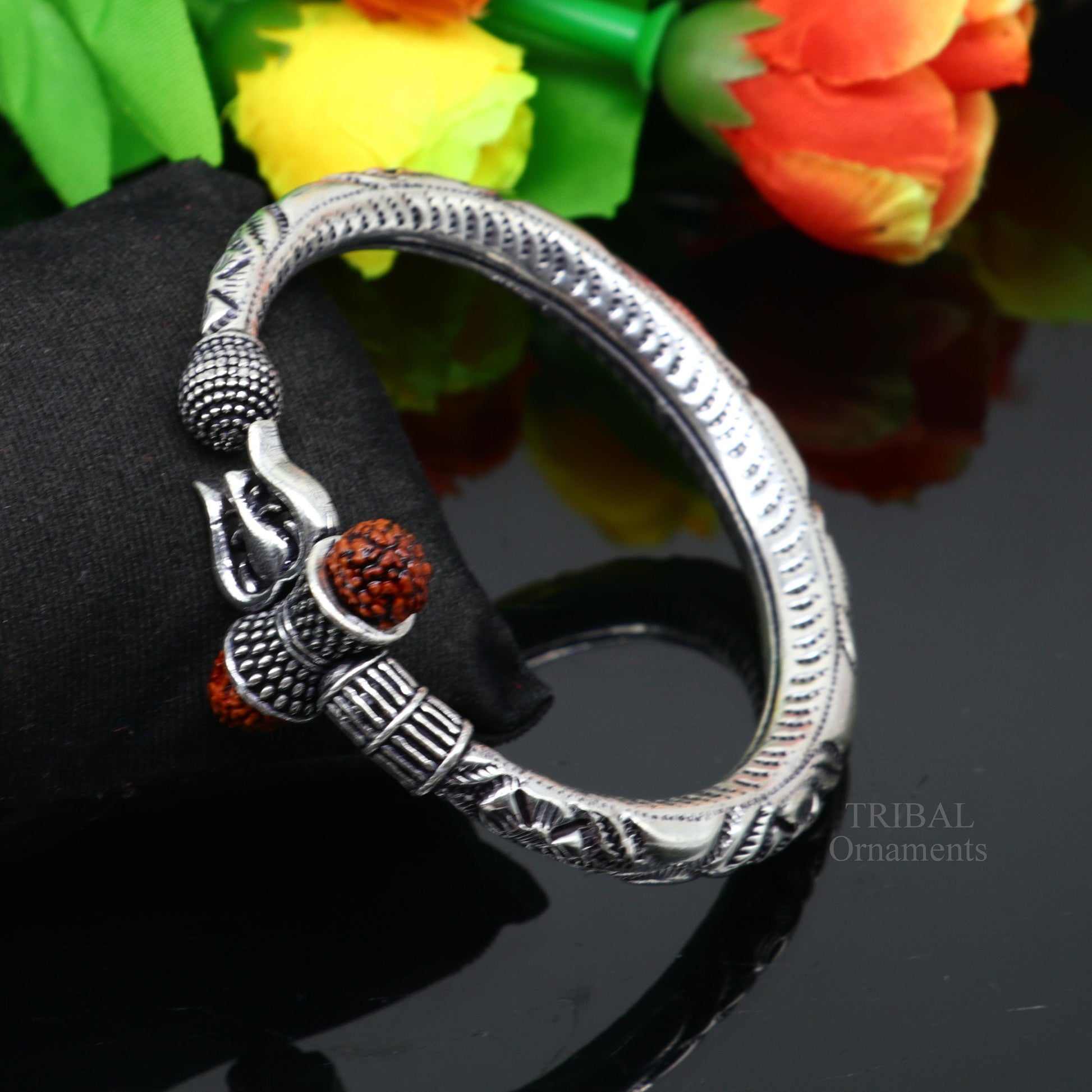 925 sterling silver handmade lord shiva Babubali kada bangle bracelet, best Shiva trident Trishul kada, men's gifting jewelry RNSK471 - TRIBAL ORNAMENTS