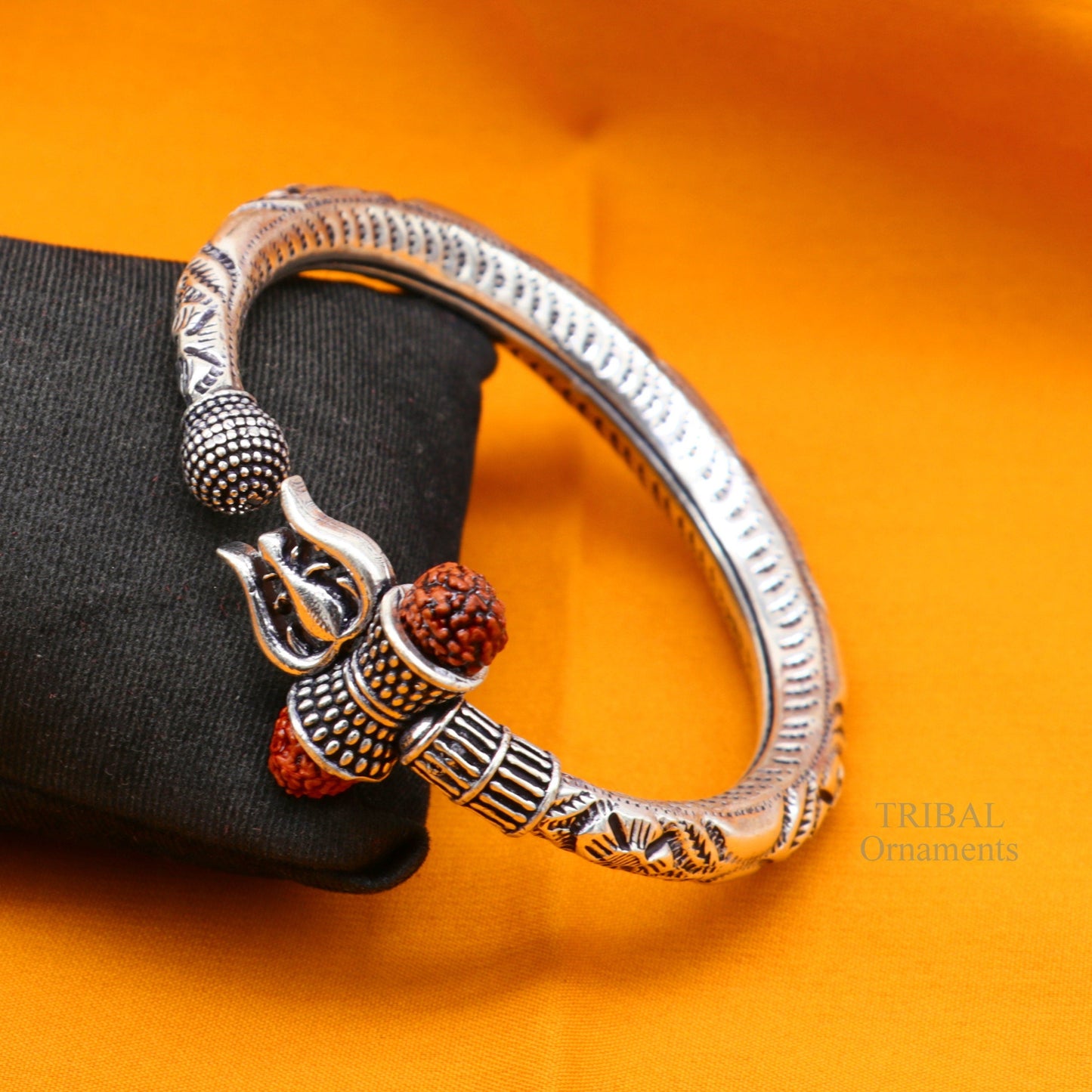 925 sterling silver handmade lord shiva Babubali kada bangle bracelet, best Shiva trident Trishul kada, men's gifting jewelry RNSK471 - TRIBAL ORNAMENTS