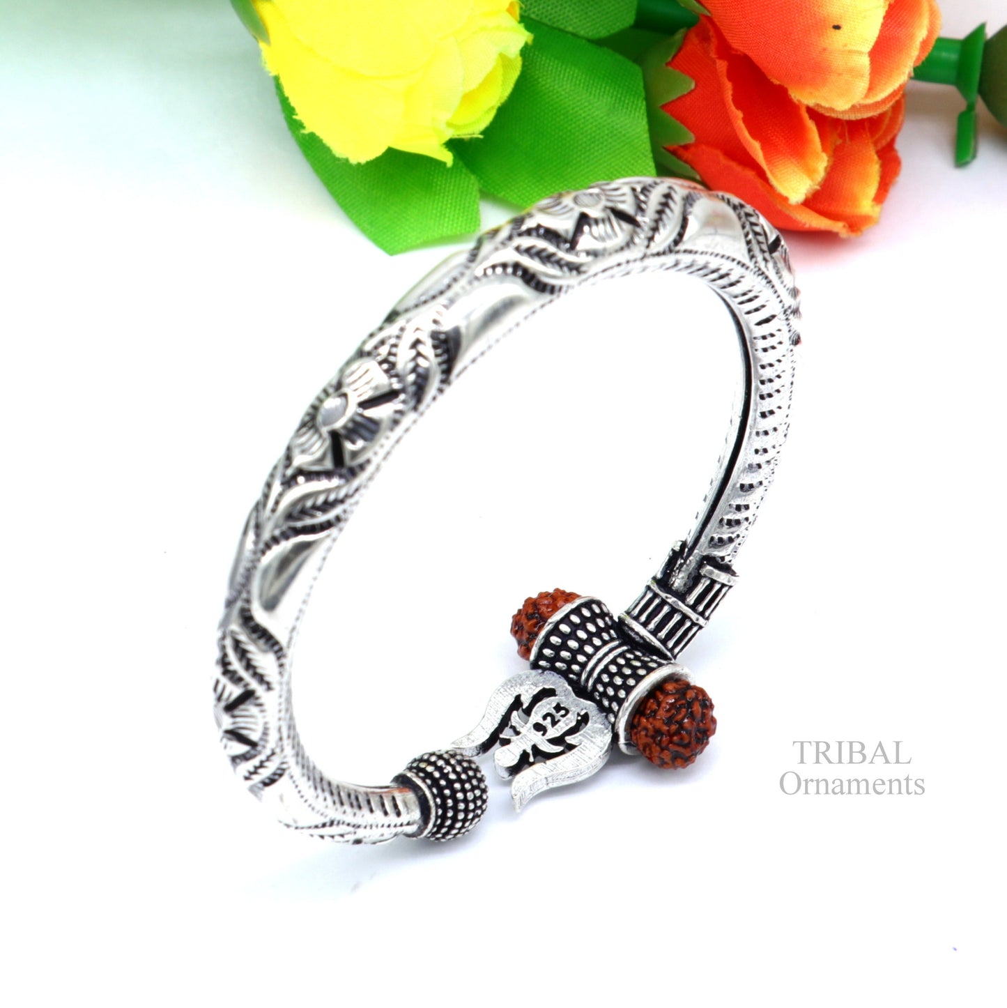 925 sterling silver handmade lord shiva Babubali kada bangle bracelet, best Shiva trident Trishul kada, men's gifting jewelry RNSK471 - TRIBAL ORNAMENTS