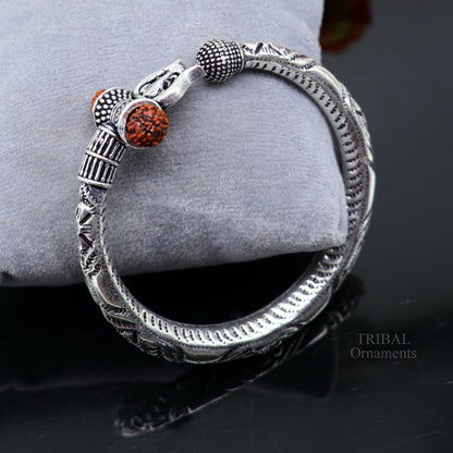 925 sterling silver handmade lord shiva Babubali kada bangle bracelet, best Shiva trident Trishul kada, men's gifting jewelry RNSK471 - TRIBAL ORNAMENTS