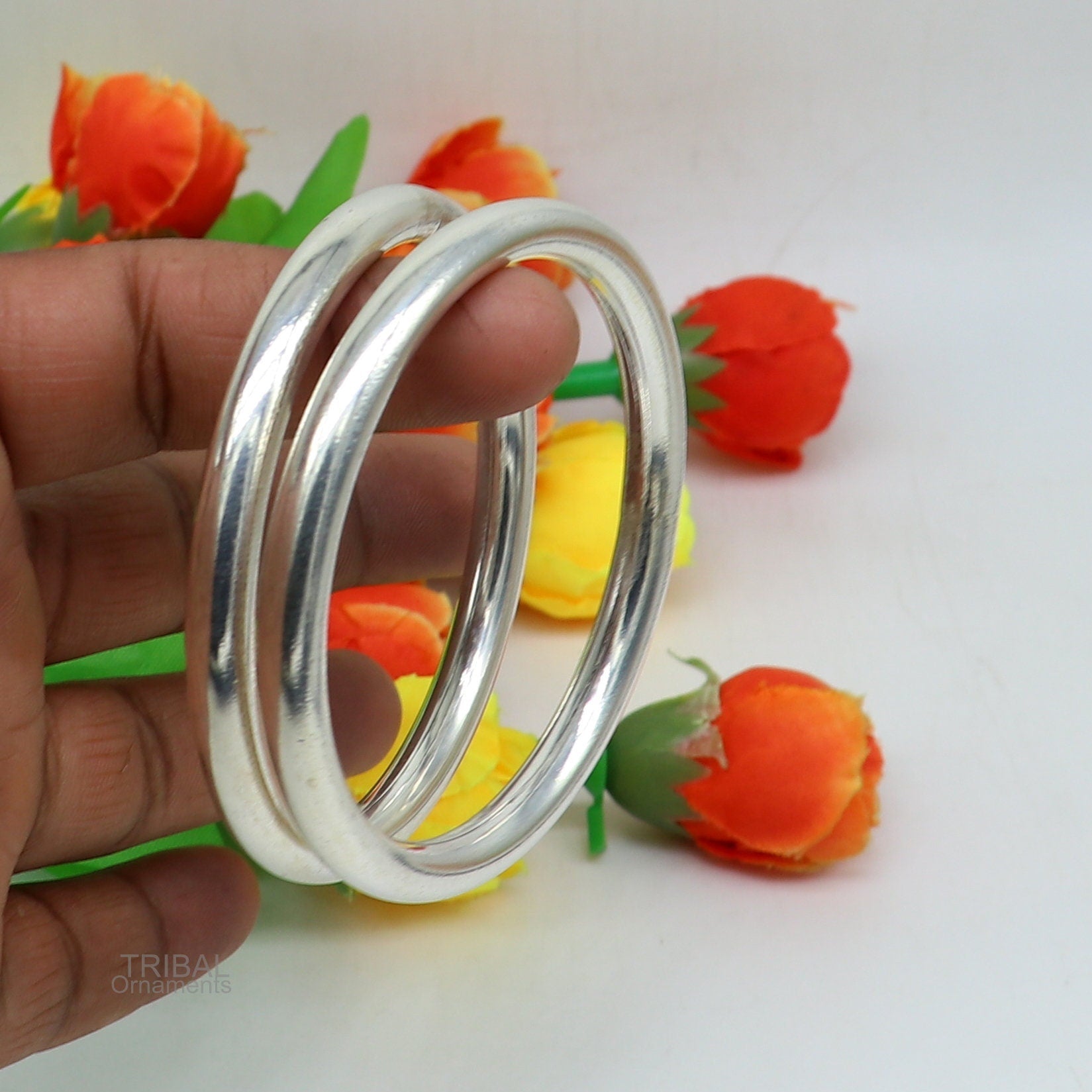 Fine 925 sterling silver plain shiny bright bangle bracelet kada, excellent personalized gifting stylish fancy bangle men's or girls ba135 - TRIBAL ORNAMENTS