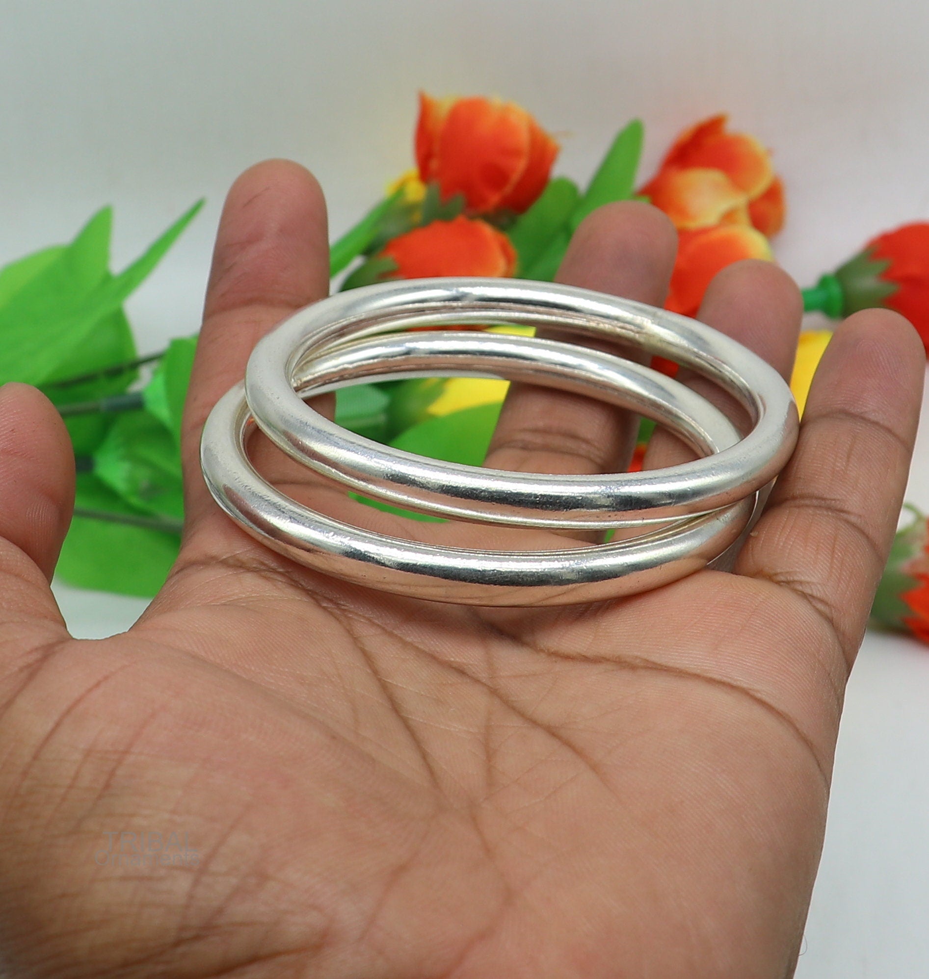 Fine 925 sterling silver plain shiny bright bangle bracelet kada, excellent personalized gifting stylish fancy bangle men's or girls ba135 - TRIBAL ORNAMENTS