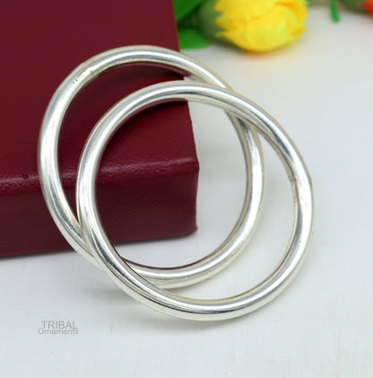 Sterling silver bangle bracelet by TRIBAL ORNAMENTS, shiny and plain, stylish kada suitable for men or girls, perfect for gifting.