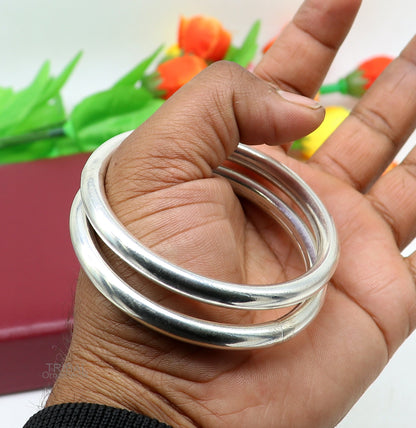 Shiny 925 sterling silver bangle bracelet from Tribal Ornaments, stylish plain design suitable for men or girls, personalized gift idea