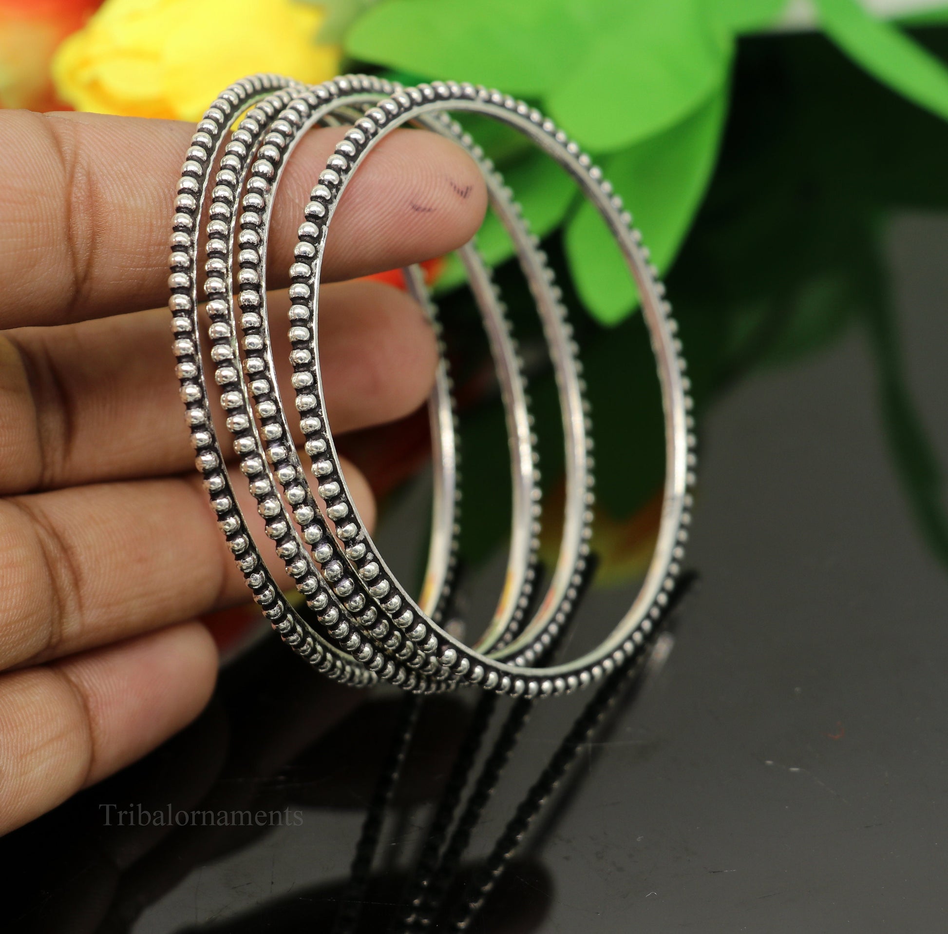 925 sterling customized waved silver balls work stylish designer bangle bracelet pure silver gifting jewelry, brides made bangles  nba177 - TRIBAL ORNAMENTS